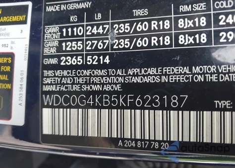 2019 Mercedes-Benz Glc 300 4Matic from USA, damaged, VIN WDC0G4KB5KF623187